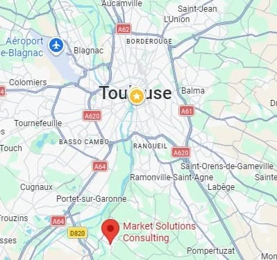 Plan de Toulouse situant Market Solutions Consulting à Lacroix-Falgarde, au sud de la ville