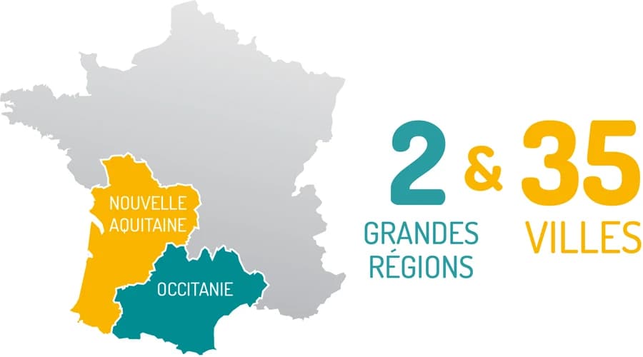 Nouvelle Aquitaine et Occitanie : 2 grandes régions, 35 villes