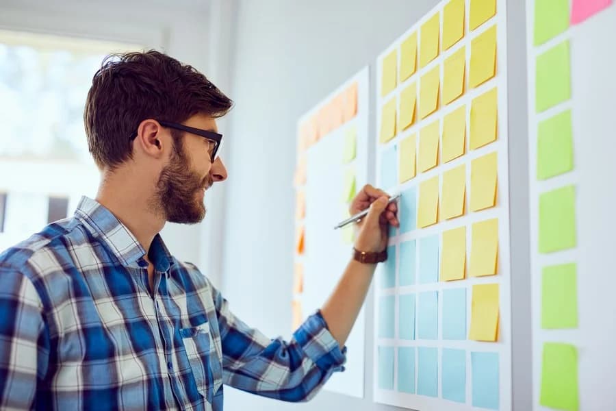 Atelier de priorisation d’idées sur un mur de post-it